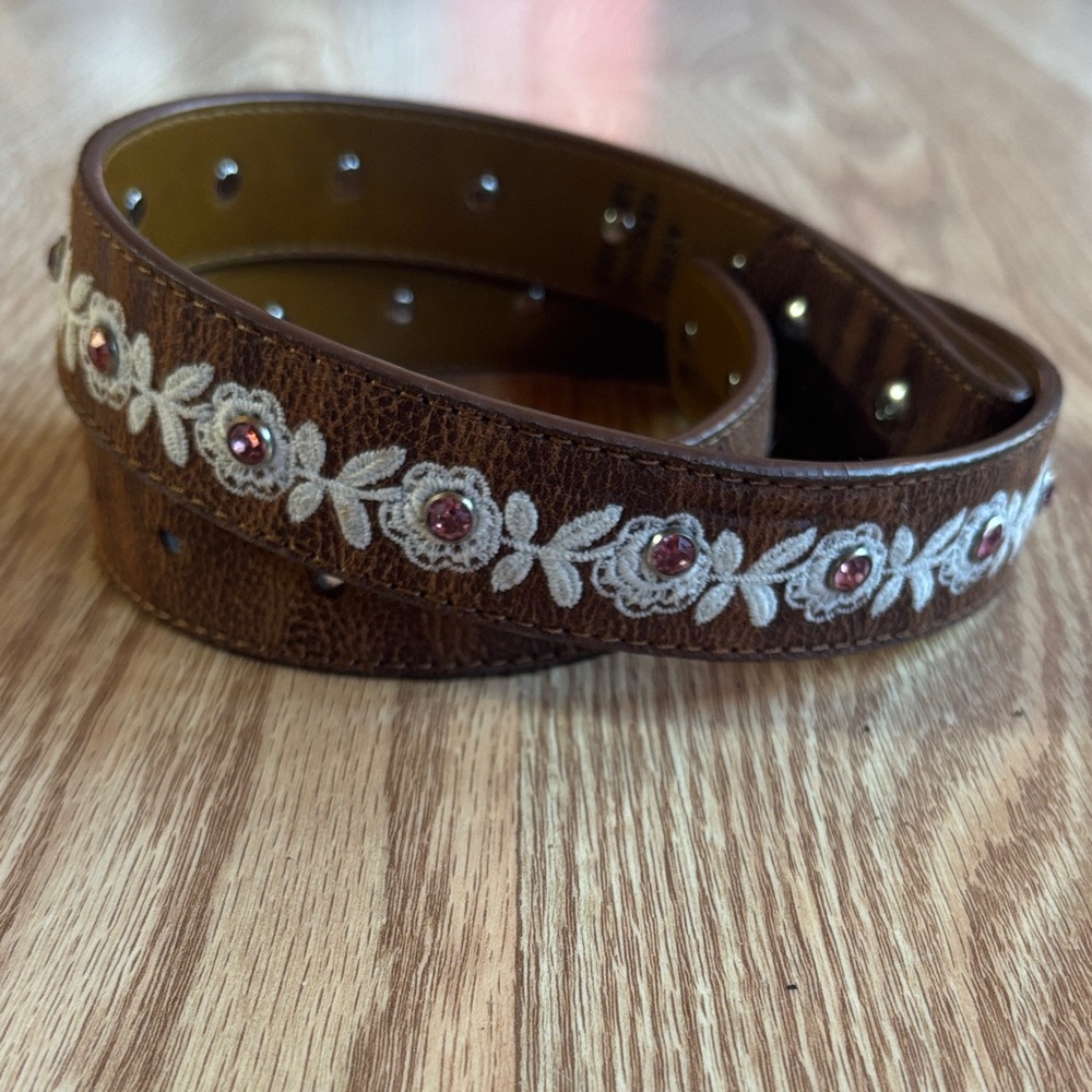 Embroidered Brown Belt with Floral Design kids size XL